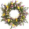 1 (1) J'FLORU Spring Wreath 24 Inch Summer Wreaths for Front Door Artificial Flower Wreath with Daisy and Lavender for Indoor Outdoor and Easter Celebration