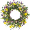 1 J'FLORU Spring Wreaths for Front Door 22 Inch Artificial Summer Wreath Daisy and Lavender Wreath with Wildflowers for Home Wall Farmhouse Springtime Easter Holiday Party