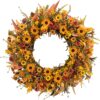 10 (1) J'FLORU Artificial Fall Wreath 22 Inch Fall Wreaths for Front Door Autumn Porch Farmhouse Thanksgiving Day Harvest Festival Handmade with Colorful Autumn Flowers Foliage for Porch Farmhouse Thanksgiving Harvest Festival