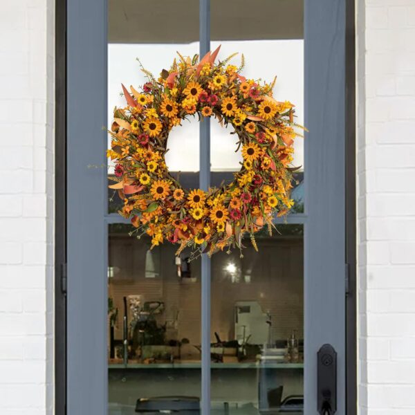 10 (2) J'FLORU Artificial Fall Wreath 22 Inch Fall Wreaths for Front Door Autumn Porch Farmhouse Thanksgiving Day Harvest Festival Handmade with Colorful Autumn Flowers Foliage for Porch Farmhouse Thanksgiving Harvest Festival