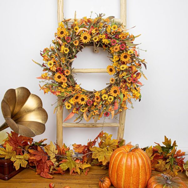10 (3) J'FLORU Artificial Fall Wreath 22 Inch Fall Wreaths for Front Door Autumn Porch Farmhouse Thanksgiving Day Harvest Festival Handmade with Colorful Autumn Flowers Foliage for Porch Farmhouse Thanksgiving Harvest Festival
