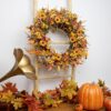 10 (4) J'FLORU Artificial Fall Wreath 22 Inch Fall Wreaths for Front Door Autumn Porch Farmhouse Thanksgiving Day Harvest Festival Handmade with Colorful Autumn Flowers Foliage for Porch Farmhouse Thanksgiving Harvest Festival