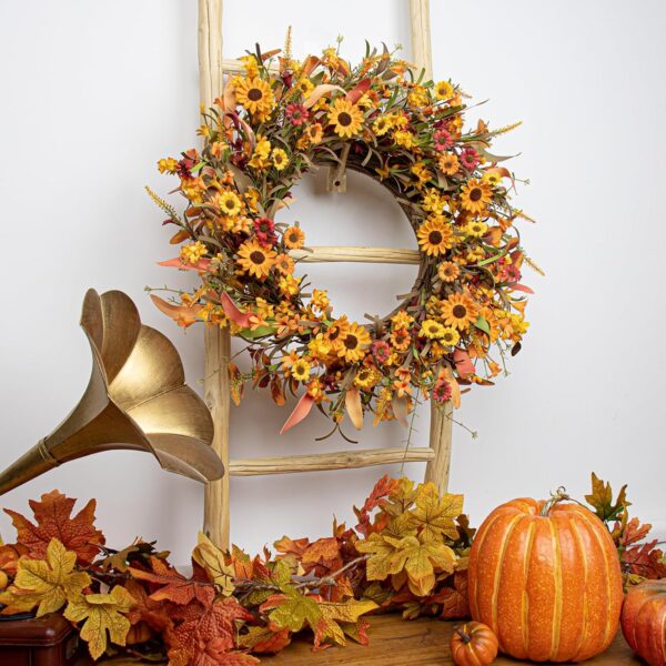 10 (4) J'FLORU Artificial Fall Wreath 22 Inch Fall Wreaths for Front Door Autumn Porch Farmhouse Thanksgiving Day Harvest Festival Handmade with Colorful Autumn Flowers Foliage for Porch Farmhouse Thanksgiving Harvest Festival