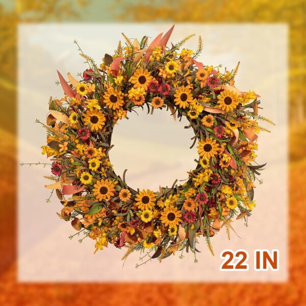 10 (6) J'FLORU Artificial Fall Wreath 22 Inch Fall Wreaths for Front Door Autumn Porch Farmhouse Thanksgiving Day Harvest Festival Handmade with Colorful Autumn Flowers Foliage for Porch Farmhouse Thanksgiving Harvest Festival