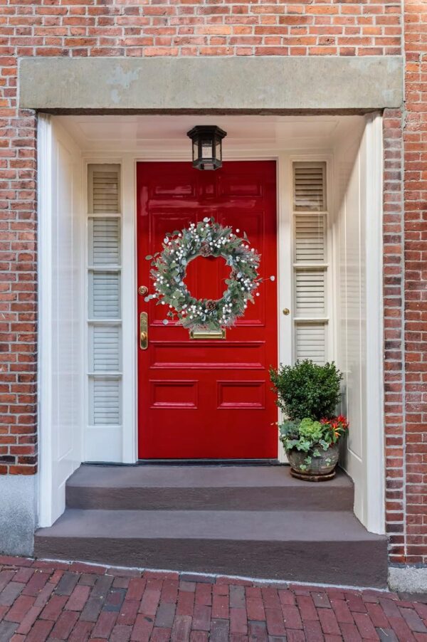11 (2) J'FLORU Christmas Wreaths for Front Door 20 Inch Artificial Christmas Wreath White Winter Wreath with Berries Pine Cones Pine Needles for Xmas Winter Holidays