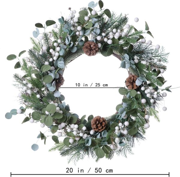 11 (3) J'FLORU Christmas Wreaths for Front Door 20 Inch Artificial Christmas Wreath White Winter Wreath with Berries Pine Cones Pine Needles for Xmas Winter Holidays