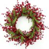 12 (1) J'FLORU Artificial Christmas Wreath 20 Inch Chirstmas Wreaths for Front Door Red Berry Wreath with Pine Needles for Porch Fireplace Xmas Winter Holidays