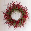 12 (2) J'FLORU Artificial Christmas Wreath 20 Inch Chirstmas Wreaths for Front Door Red Berry Wreath with Pine Needles for Porch Fireplace Xmas Winter Holidays