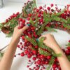 12 (3) J'FLORU Artificial Christmas Wreath 20 Inch Chirstmas Wreaths for Front Door Red Berry Wreath with Pine Needles for Porch Fireplace Xmas Winter Holidays