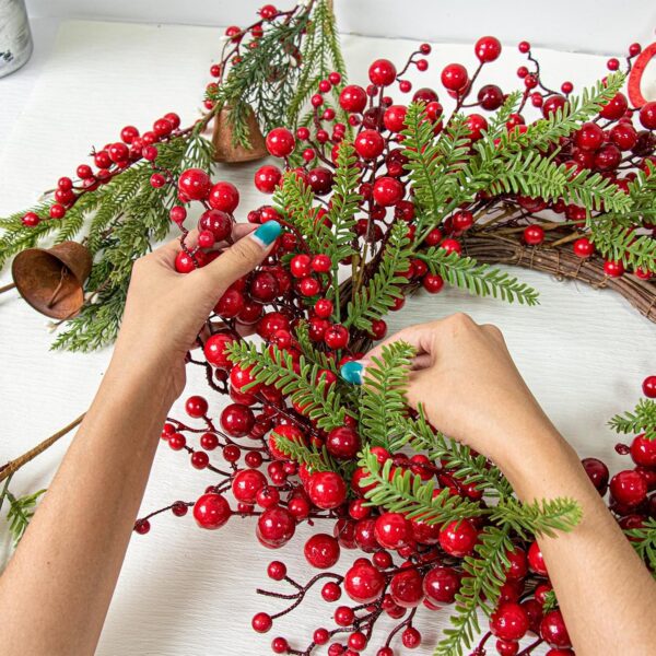 12 (3) J'FLORU Artificial Christmas Wreath 20 Inch Chirstmas Wreaths for Front Door Red Berry Wreath with Pine Needles for Porch Fireplace Xmas Winter Holidays