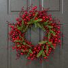 12 (4) J'FLORU Artificial Christmas Wreath 20 Inch Chirstmas Wreaths for Front Door Red Berry Wreath with Pine Needles for Porch Fireplace Xmas Winter Holidays