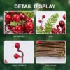 12 (5) J'FLORU Artificial Christmas Wreath 20 Inch Chirstmas Wreaths for Front Door Red Berry Wreath with Pine Needles for Porch Fireplace Xmas Winter Holidays