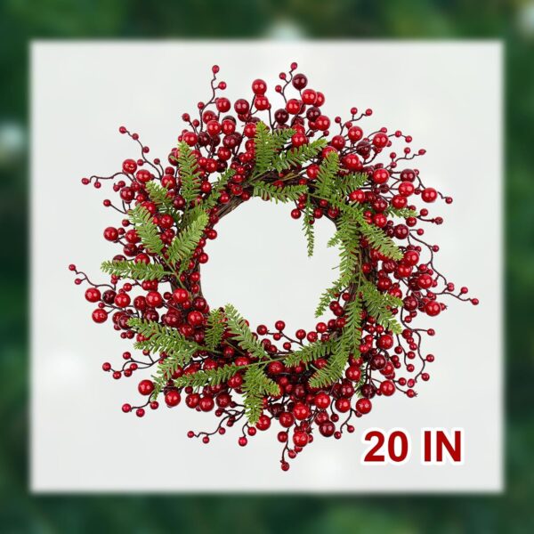 12 (6) J'FLORU Artificial Christmas Wreath 20 Inch Chirstmas Wreaths for Front Door Red Berry Wreath with Pine Needles for Porch Fireplace Xmas Winter Holidays