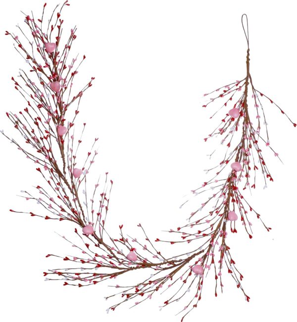 18 (1) J'FLORU Valentines Day Decorations 4.5FT Artificial Valentine’s Day Garland Pink White Berry Garlands with Pink Hearts for Valentine Wedding Anniversary Party Decor