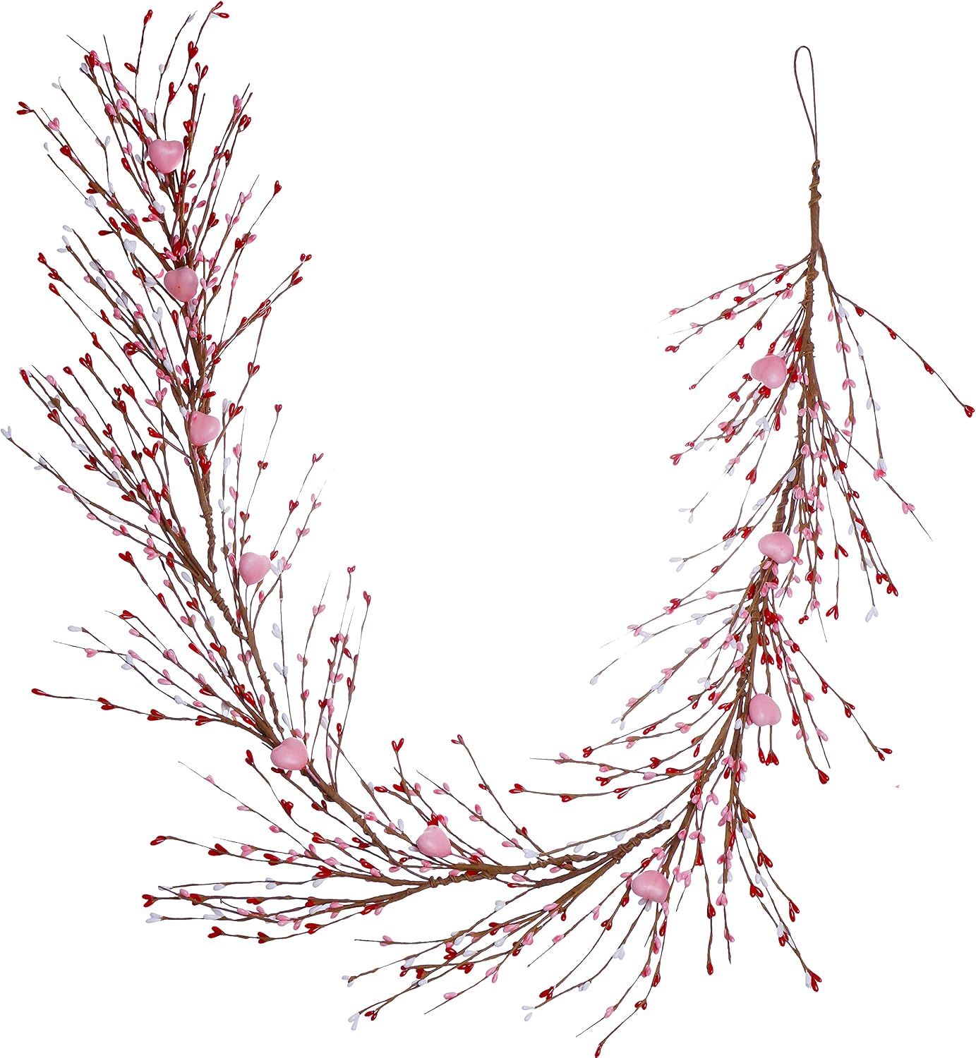 18 (1) J'FLORU Valentines Day Decorations 4.5FT Artificial Valentine’s Day Garland Pink White Berry Garlands with Pink Hearts for Valentine Wedding Anniversary Party Decor