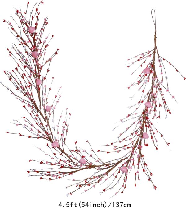 18 (2) J'FLORU Valentines Day Decorations 4.5FT Artificial Valentine’s Day Garland Pink White Berry Garlands with Pink Hearts for Valentine Wedding Anniversary Party Decor