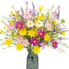 19 (1) J'FLORU Artificial Spring Flowers 18 Pack Spring Floral Picks 17 Inch Flower Stems with Colorful Daisies and Forsythia for Spring Summer Easter Flower Arrangements Centerpieces