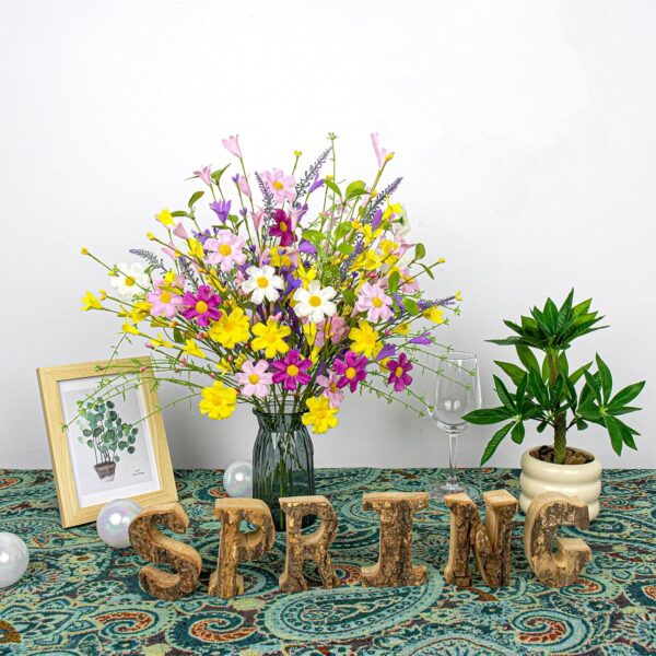 19 (2) J'FLORU Artificial Spring Flowers 18 Pack Spring Floral Picks 17 Inch Flower Stems with Colorful Daisies and Forsythia for Spring Summer Easter Flower Arrangements Centerpieces