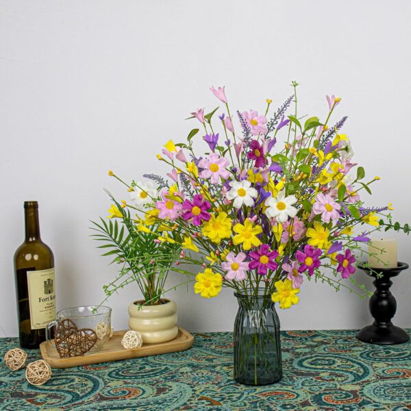 19 (3) J'FLORU Artificial Spring Flowers 18 Pack Spring Floral Picks 17 Inch Flower Stems with Colorful Daisies and Forsythia for Spring Summer Easter Flower Arrangements Centerpieces