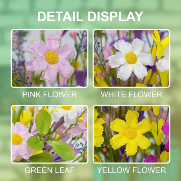 19 (5) J'FLORU Artificial Spring Flowers 18 Pack Spring Floral Picks 17 Inch Flower Stems with Colorful Daisies and Forsythia for Spring Summer Easter Flower Arrangements Centerpieces