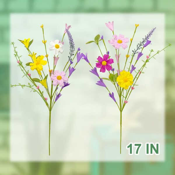 19 (6) J'FLORU Artificial Spring Flowers 18 Pack Spring Floral Picks 17 Inch Flower Stems with Colorful Daisies and Forsythia for Spring Summer Easter Flower Arrangements Centerpieces