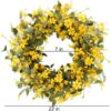 2 (3) J'FLORU Artificial Spring Wreath 22 Inch Summer Wreaths for Front Door Yellow Daisy Wreath for Indoor Outdoor Home Decor and Easter Celebration