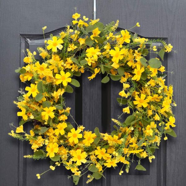 2 (5) J'FLORU Artificial Spring Wreath 22 Inch Summer Wreaths for Front Door Yellow Daisy Wreath for Indoor Outdoor Home Decor and Easter Celebration
