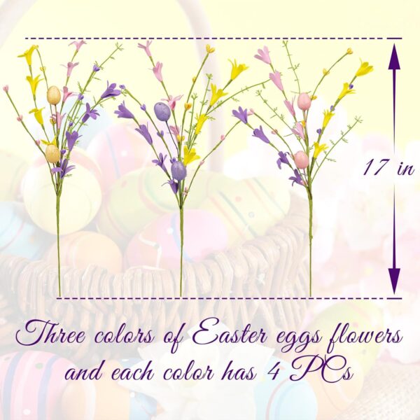 20 (3) J'FLORU Easter Flower Decorations 12 Pack Easter Egg Picks Artificial Forsythia Flowers with Eggs for Floral Arrangements Table Centerpieces