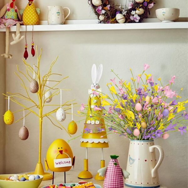 20 (4) J'FLORU Easter Flower Decorations 12 Pack Easter Egg Picks Artificial Forsythia Flowers with Eggs for Floral Arrangements Table Centerpieces