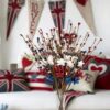 J'FLORU 12 PCS Patriotic Floral Picks 17 Inch Artificial Berry Stems Red White Blue Star Stem for Memorial Day 4th of July Independence Day Decor