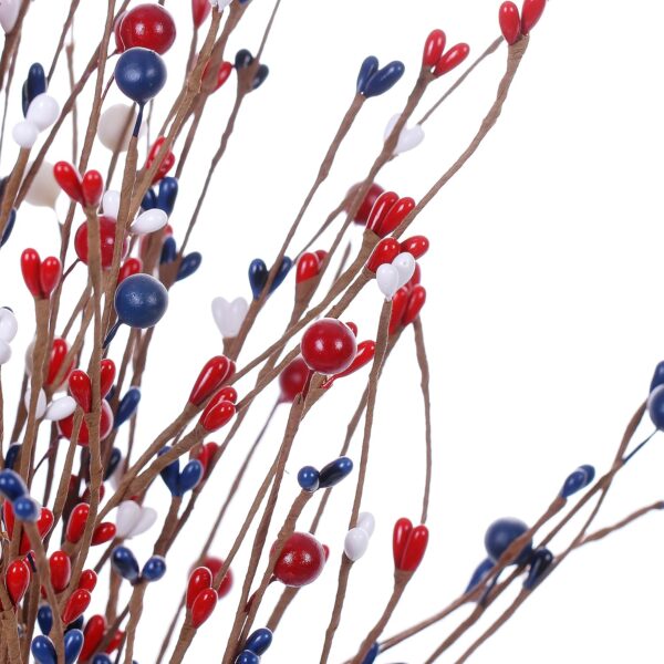 J’FLORU 4th of July Patriotic Tree,17 Inch Red White Blue Berry Stem Picks with Stars Patriotic Branches Decorations for Independence Day Memorial Day Flag Day Decor