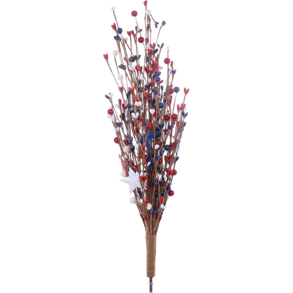 J’FLORU 4th of July Patriotic Tree,17 Inch Red White Blue Berry Stem Picks with Stars Patriotic Branches Decorations for Independence Day Memorial Day Flag Day Decor