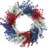 3 (1) J'FLORU Patriotic Wreaths for Front Door 22 Inch,4th of July Wreaths with Red White Blue Flowers Floral Patriotic Wreath July Fourth Decorations for Memorial Day Independence Day Decor