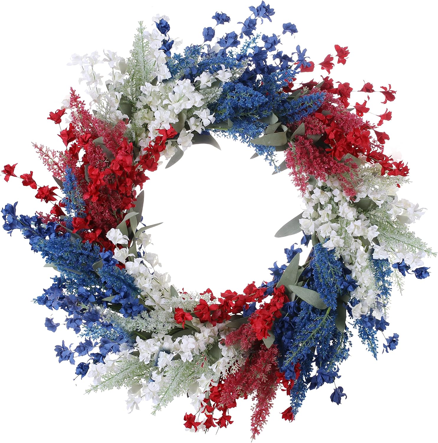 3 (1) J'FLORU Patriotic Wreaths for Front Door 22 Inch,4th of July Wreaths with Red White Blue Flowers Floral Patriotic Wreath July Fourth Decorations for Memorial Day Independence Day Decor
