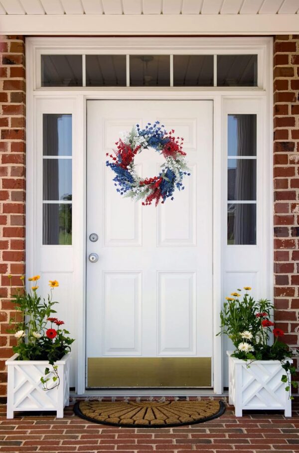 3 (2) J'FLORU Patriotic Wreaths for Front Door 22 Inch,4th of July Wreaths with Red White Blue Flowers Floral Patriotic Wreath July Fourth Decorations for Memorial Day Independence Day Decor