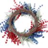 3 (6) J'FLORU Patriotic Wreaths for Front Door 22 Inch,4th of July Wreaths with Red White Blue Flowers Floral Patriotic Wreath July Fourth Decorations for Memorial Day Independence Day Decor