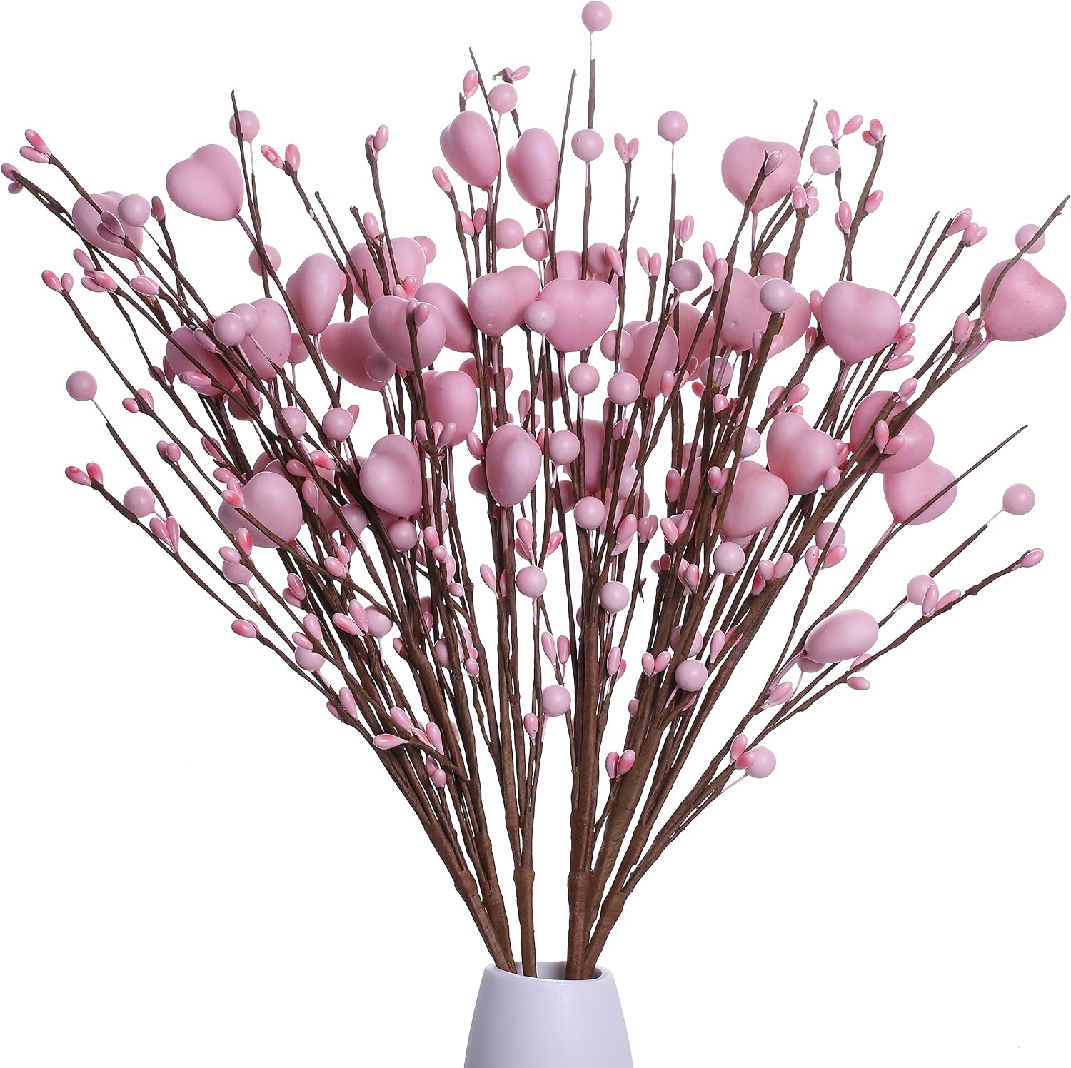 31 J'FLORU Valentine’s Day Gifts,6 Pack Valentines Day Picks Berry Stems with Pink Hearts for Valentine Decor Anniversary Wedding Decorations(Pink)
