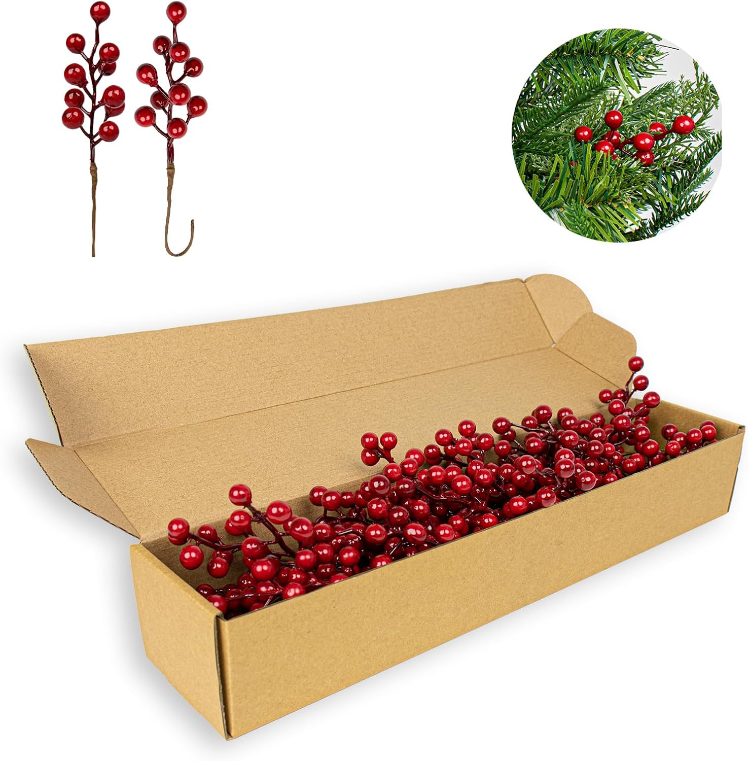32 (1) J'FLORU 50 Pack Christmas Tree Decorations 6.5 Inch Artificial Berry Stems Red Berry Picks for Xmas Winter Christmas Tree Ornaments Centerpieces Flower Arrangements