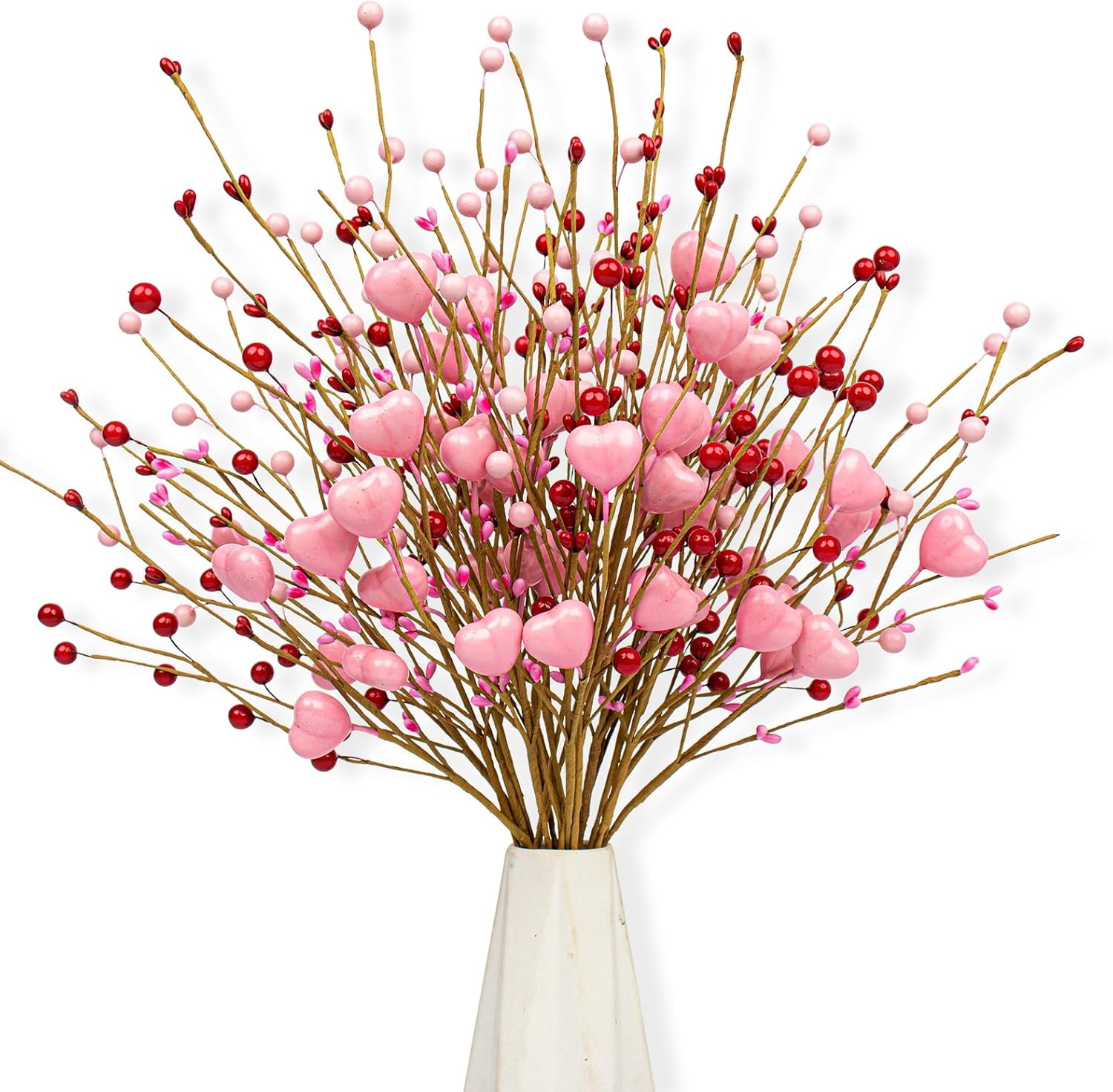 33 (1) J'FLORU Valentine's Day Gifts Valentines Day Decorations 24 Pack Pink Heart Shaped Berry Picks with Red Berries for Valentines Day Wedding Candlelight Dinner Anniversary