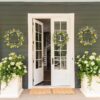 4 J'FLORU Spring Wreaths for Front Door 22 Inch Artificial Summer Wreath Daisy and Lavender Wreath with Wildflowers for Home Wall Farmhouse Springtime Easter Holiday Party