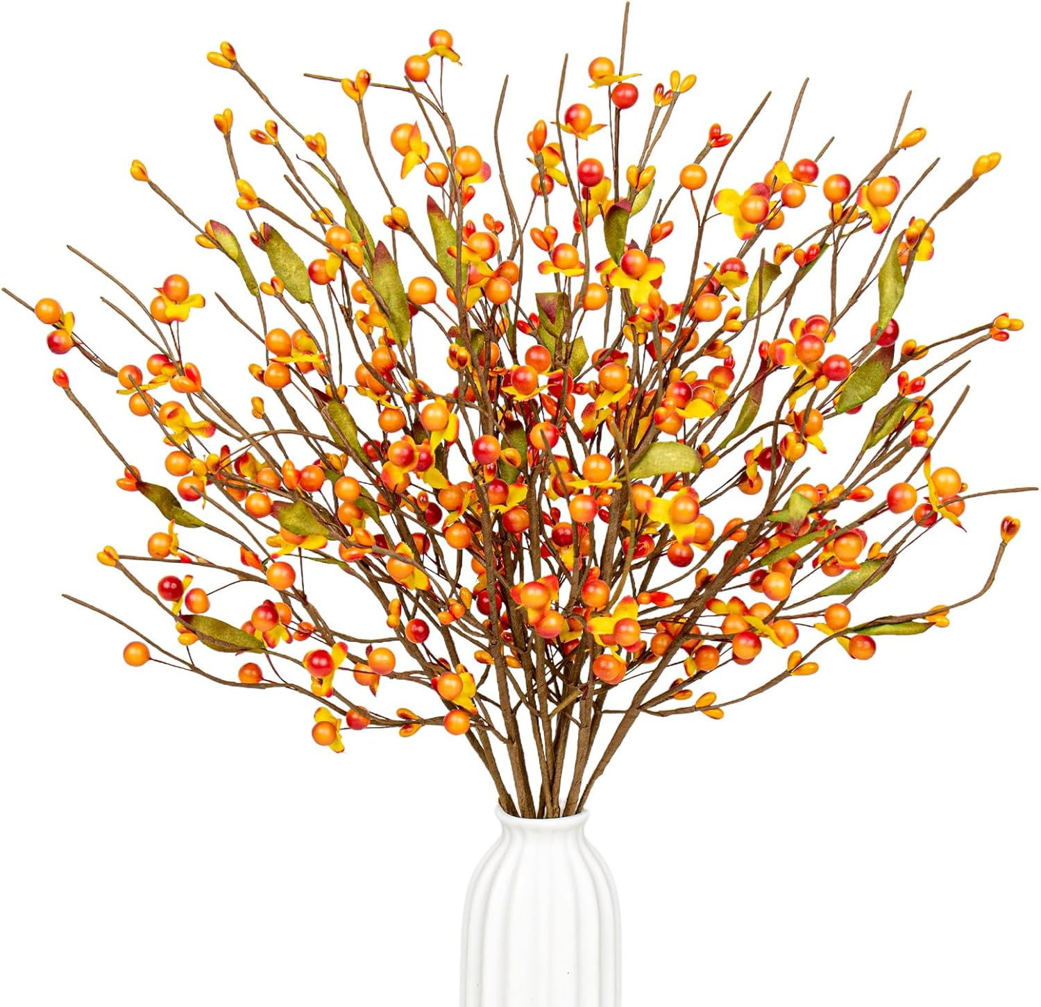 40 (1) J'FLORU Artificial Fall Decorations for Home 12 Pack Fall Floral Picks 17 Inch Orange Berry Stems for Autumn Flower Arrangement Centerpieces Thanksgiving Decor