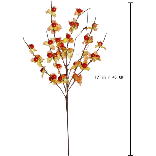 42 J’FLORU 6 Pack Fall Picks,17” Tall Fall Berry Stems Autumn Orange Spray with Red Berries for Fall Home Decor and Thanksgiving Day Harvest Festival Celebration (Orange Leaves and Red Berries)