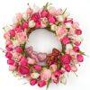5 (1) J'FLORU Valentines Day Decorations Romantic Valentines Day Gifts 22 Inch Valentine's Day Wreath with Lovely Bear Heart Roses Tulips for Valentine Party Anniversary Candlelight Dinner