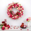 5 (2) J'FLORU Valentines Day Decorations Romantic Valentines Day Gifts 22 Inch Valentine's Day Wreath with Lovely Bear Heart Roses Tulips for Valentine Party Anniversary Candlelight Dinner