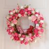 5 (3) J'FLORU Valentines Day Decorations Romantic Valentines Day Gifts 22 Inch Valentine's Day Wreath with Lovely Bear Heart Roses Tulips for Valentine Party Anniversary Candlelight Dinner