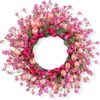 6 (1) J'FLORU 22 Inch Valentines Day Wreath Pink Valentine's Day Wreaths for Front Door Tulip Wreath with Red Hearts and Berries for Valentine Wedding Anniversary Candlelight Dinner