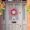 6 (3) J'FLORU 22 Inch Valentines Day Wreath Pink Valentine's Day Wreaths for Front Door Tulip Wreath with Red Hearts and Berries for Valentine Wedding Anniversary Candlelight Dinner