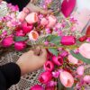 6 (5) J'FLORU 22 Inch Valentines Day Wreath Pink Valentine's Day Wreaths for Front Door Tulip Wreath with Red Hearts and Berries for Valentine Wedding Anniversary Candlelight Dinner