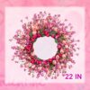 6 (7) J'FLORU 22 Inch Valentines Day Wreath Pink Valentine's Day Wreaths for Front Door Tulip Wreath with Red Hearts and Berries for Valentine Wedding Anniversary Candlelight Dinner