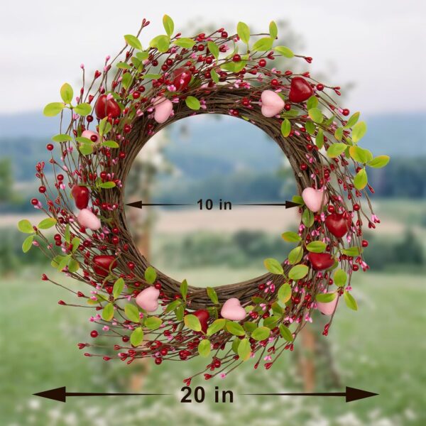7 (3) J'FLORU Valentine's Day Wreaths for Front Door 20 Inch Valentines Day Wreath Valentine Door Wreath with Pink Red Hearts and Berries Valentines Day Gifts Anniversary Wedding Decorations